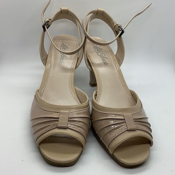 LifeStride Ladies "Acker" Strappy Peep Toe Pump Tan Leather High Heel Sandals - Picture 2 of 12
